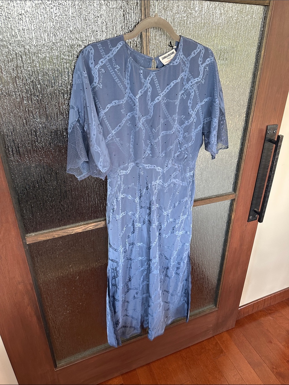 Zadig & Voltaire Rey Silk Mid-Length Dress Slate Blue Printed Sz Medium - Picture 9 of 13